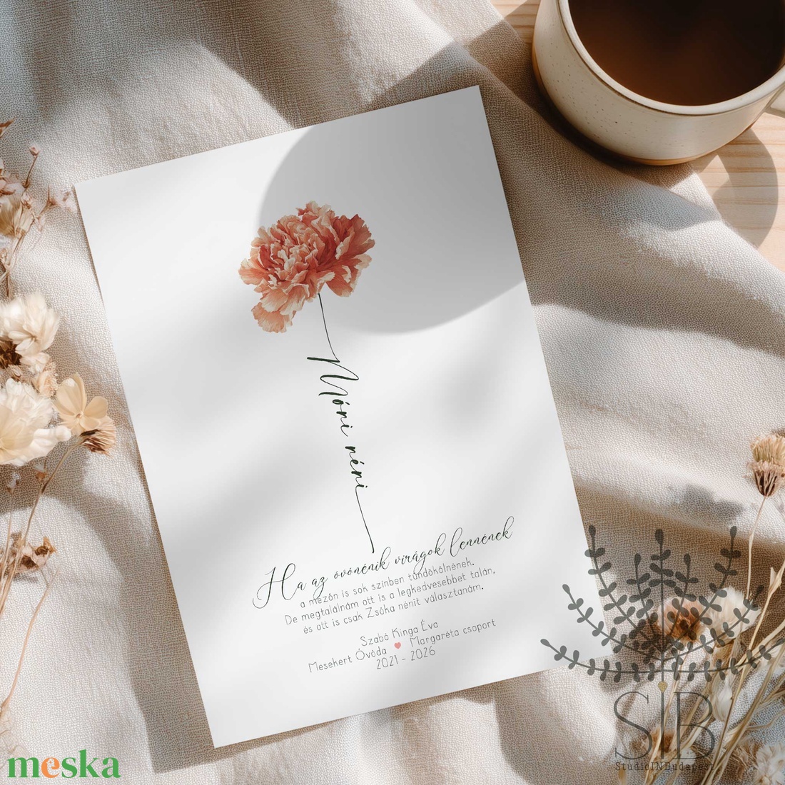 Köszönőajándék óvó néniknek, dadusoknak, szegfű mintás ovis ballagási búcsúajándék, ajándékkísérő - otthon & életmód - papír, írószer - ajándékozás kellékei - képeslap, üdvözlőlap - Meska.hu