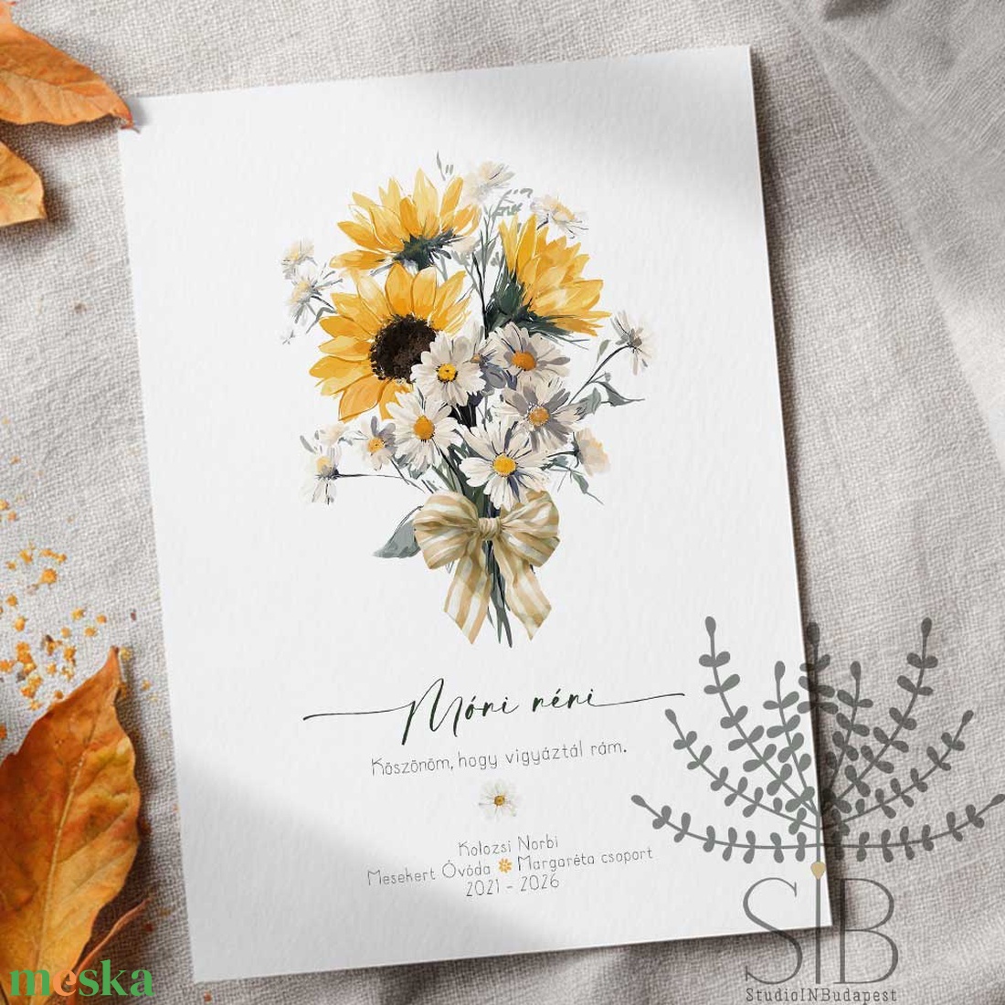 Köszönőajándék óvó néniknek, dadusoknak, napraforgó csokor mintás ovis ballagási búcsúajándék, ajándékkísérő - otthon & életmód - papír, írószer - ajándékozás kellékei - képeslap, üdvözlőlap - Meska.hu