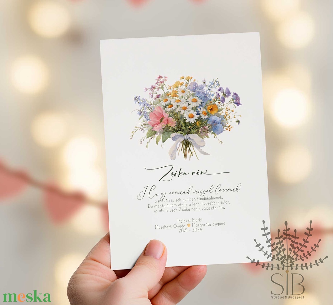 Köszönőajándék óvó néniknek, dadusoknak, mezei virágcsokor mintás ovis ballagási búcsúajándék, ajándékkísérő - otthon & életmód - papír, írószer - ajándékozás kellékei - képeslap, üdvözlőlap - Meska.hu