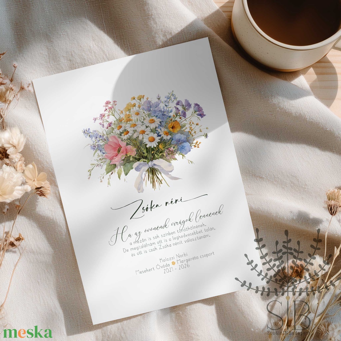 Köszönőajándék óvó néniknek, dadusoknak, mezei virágcsokor mintás ovis ballagási búcsúajándék, ajándékkísérő - otthon & életmód - papír, írószer - ajándékozás kellékei - képeslap, üdvözlőlap - Meska.hu