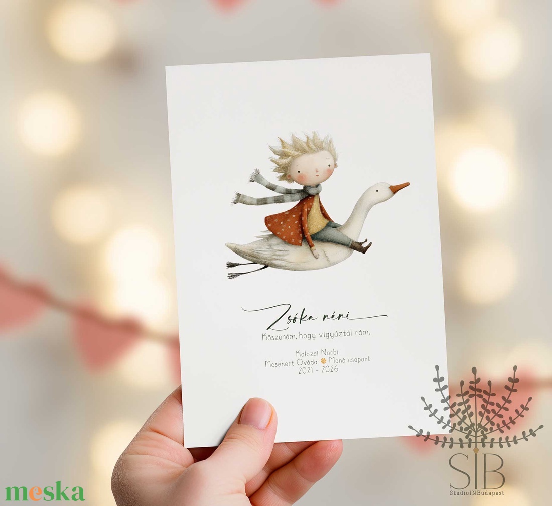 Köszönőajándék óvó néniknek, dadusoknak, lúd grafikás ovis ballagási búcsúajándék, ajándékkísérő - otthon & életmód - papír, írószer - ajándékozás kellékei - képeslap, üdvözlőlap - Meska.hu