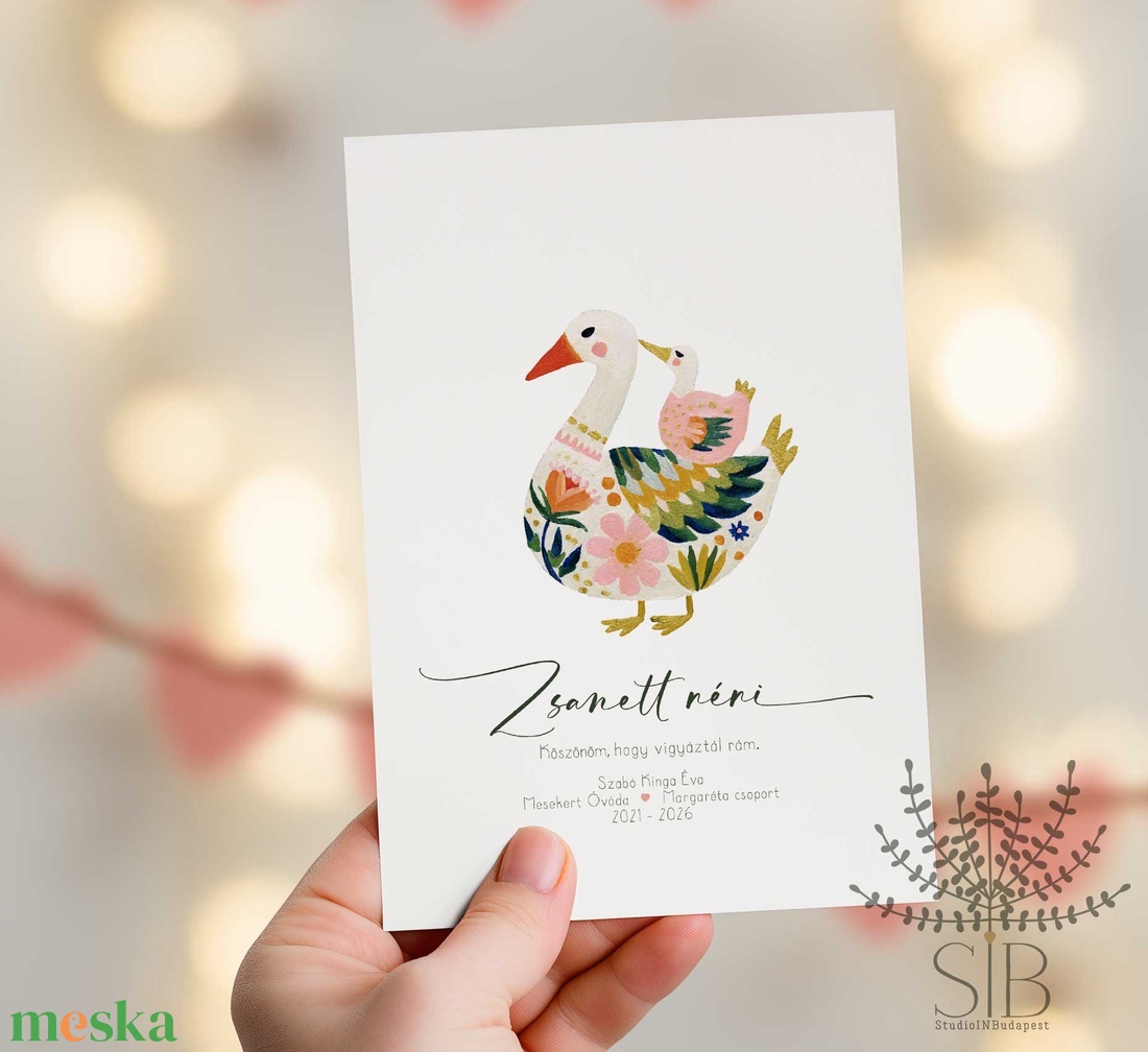 Köszönőajándék óvó néniknek, dadusoknak, lúd grafikás ovis ballagási búcsúajándék, ajándékkísérő - otthon & életmód - papír, írószer - ajándékozás kellékei - képeslap, üdvözlőlap - Meska.hu
