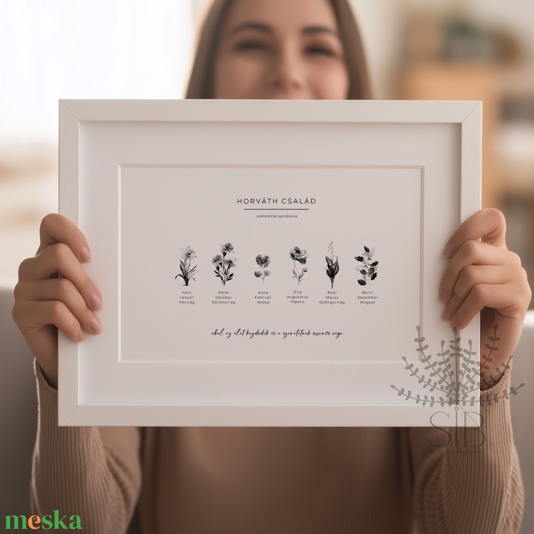 Születési Hónap virágok, minimál stílusú egyedi, névre szóló szülő vagy nagyszülő ajándék kép - otthon & életmód - dekoráció - kép & falikép - poszter - Meska.hu