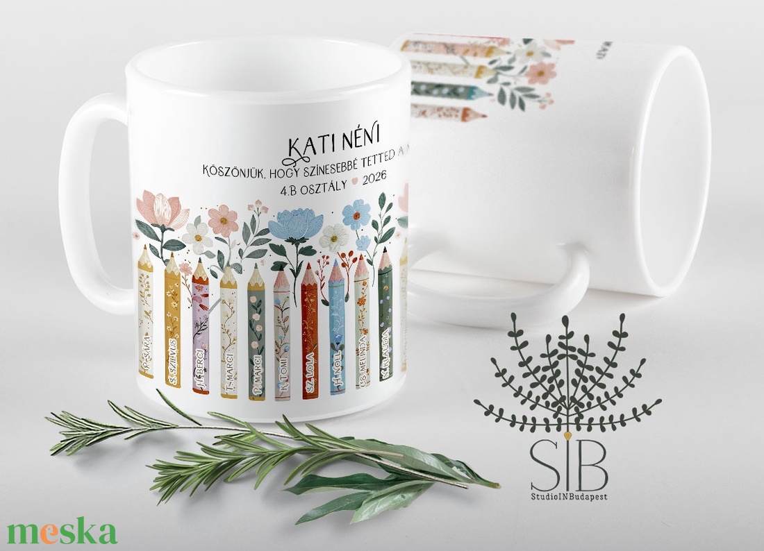 Ballagási ajándék tanároknak, színes ceruza grafikás névre szóló pedagógus, óvodai köszönő ajándék bögre - otthon & életmód - konyhafelszerelés, tálalás - tálalás - bögre & csésze - Meska.hu