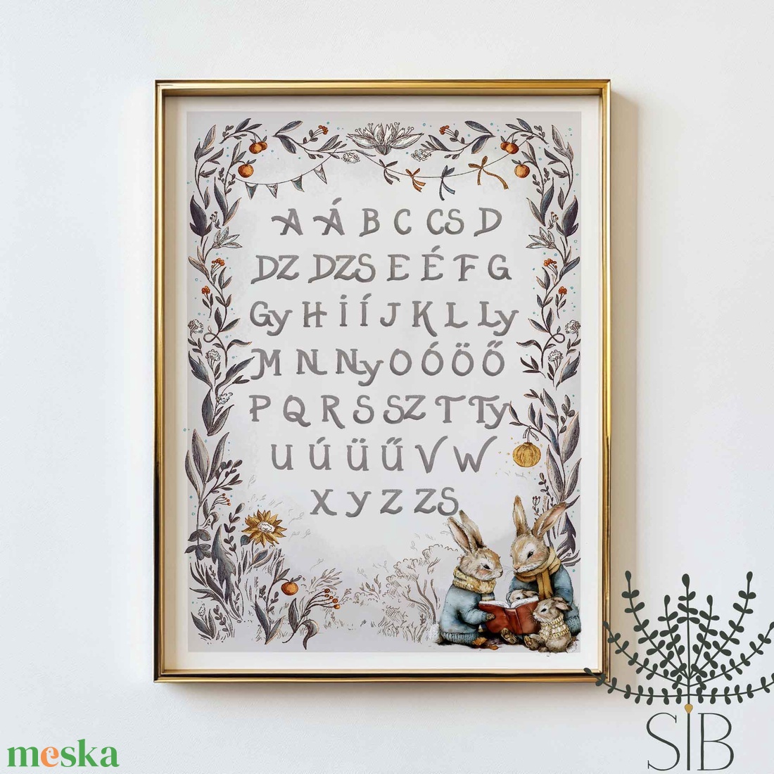 ABC poszter gyerekszobába, iskolára hangoló nyuszis illusztrált ABC kép - baba - mama - babaszoba dekoráció - babaszoba kép - Meska.hu