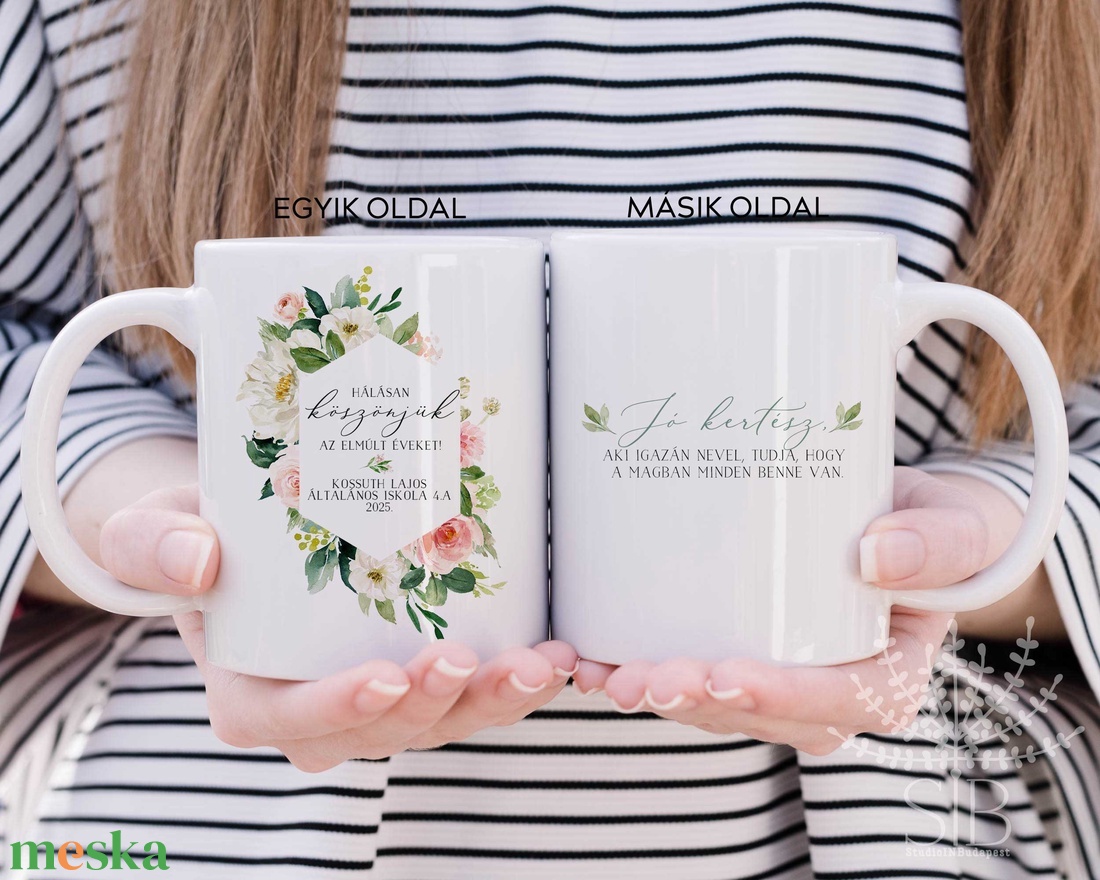 Ballagási bögre festett virágokkal, Egyedi grafikás idézetes csoportajándék óvónőnek, dadusnak, tanítónak, pedagógusnak - otthon & életmód - konyhafelszerelés, tálalás - tálalás - bögre & csésze - Meska.hu