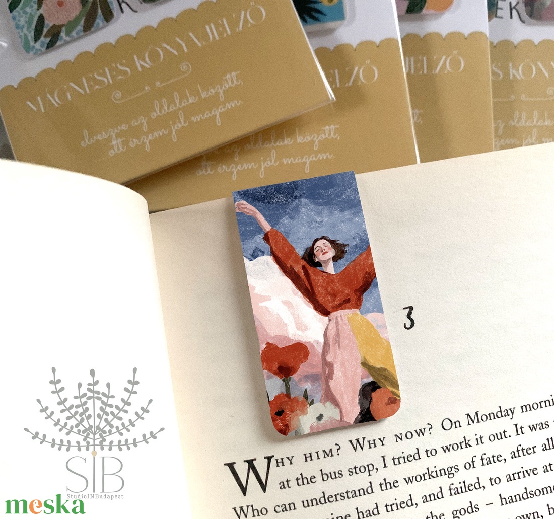 Mágneses könyvjelző, 2 db-os oldaljelölő Hegyi ház / Mező lány grafika minta, könyvmoly ajándék - könyv & zene - könyvjelző - Meska.hu