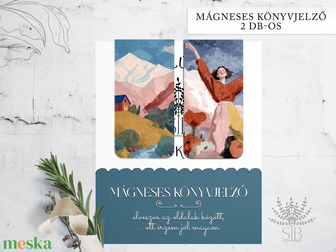 Mágneses könyvjelző, 2 db-os oldaljelölő Hegyi ház / Mező lány grafika minta, könyvmoly ajándék - könyv & zene - könyvjelző - Meska.hu