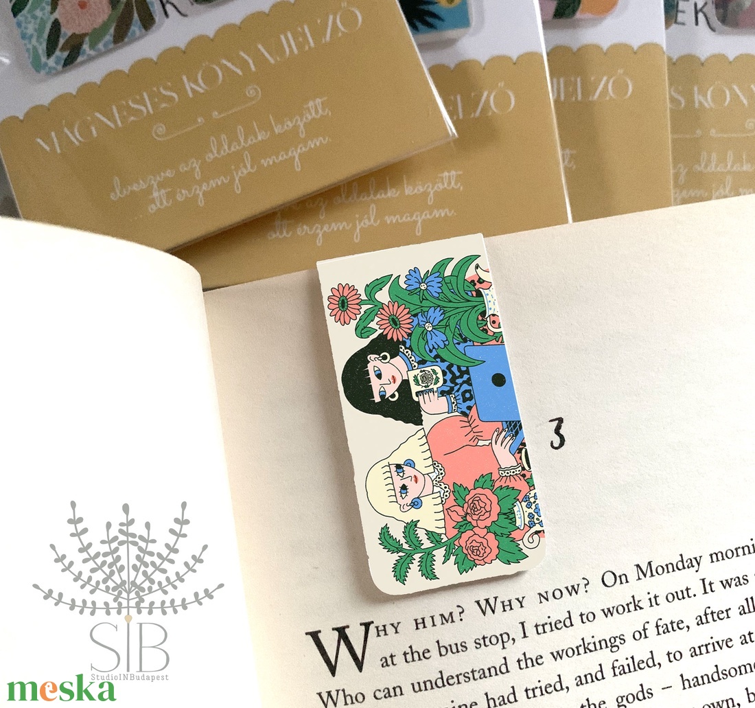 Mágneses könyvjelző, 2 db-os különböző grafikás, Vintage lányok minta, könyvmoly ajándék - könyv & zene - könyvjelző - Meska.hu