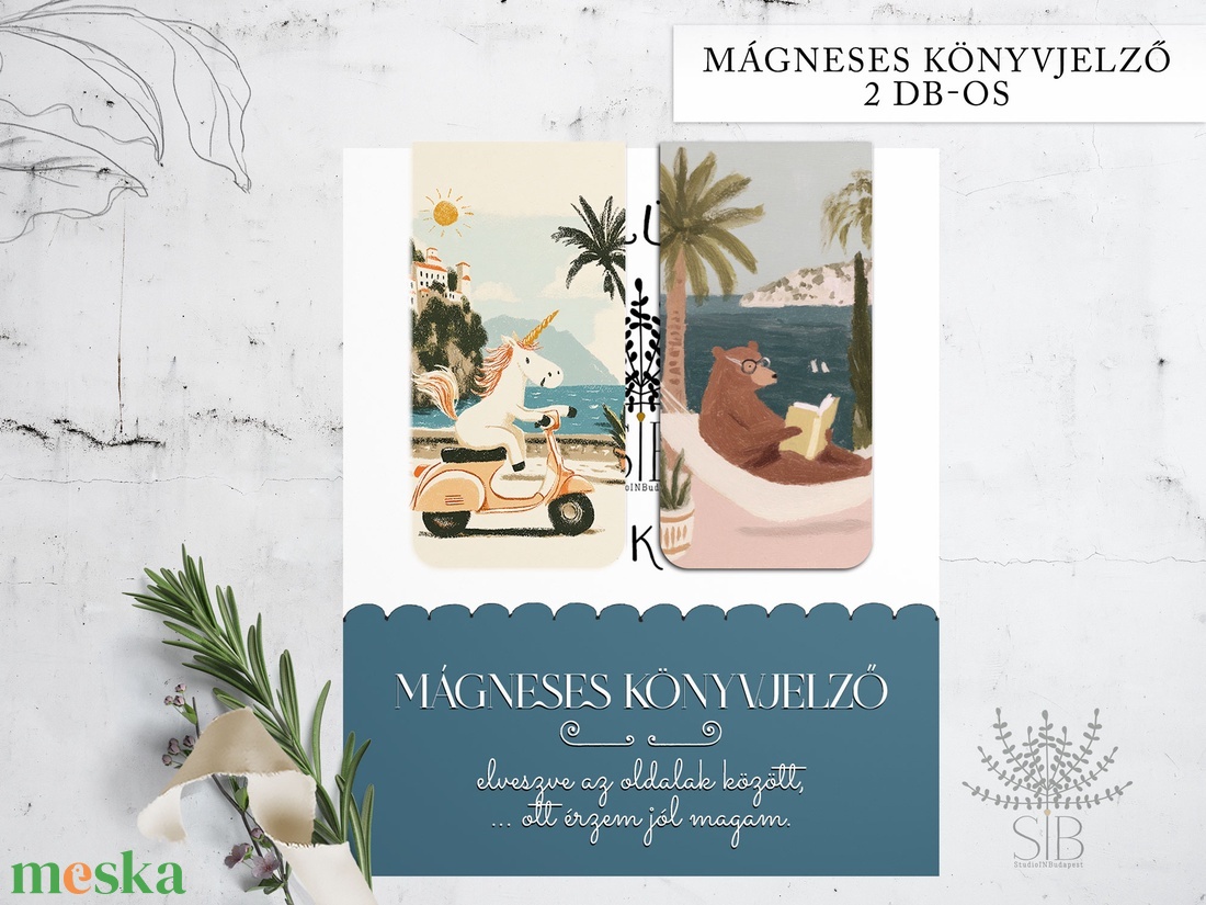 Mágneses könyvjelző, 2 db-os különböző grafikás, unikornis könyvjelző - könyv & zene - könyvjelző - Meska.hu