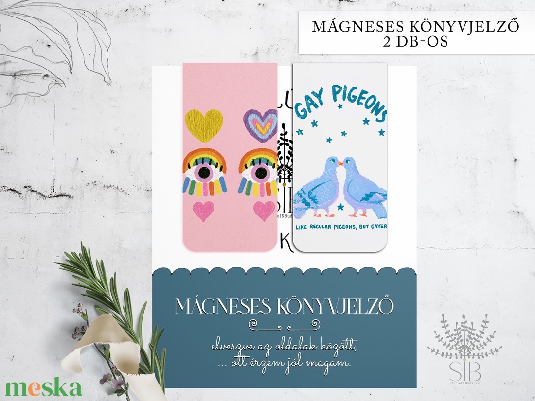 Mágneses könyvjelző, 2 db-os különböző grafikás, Gay pigeons, pride - könyv & zene - könyvjelző - Meska.hu