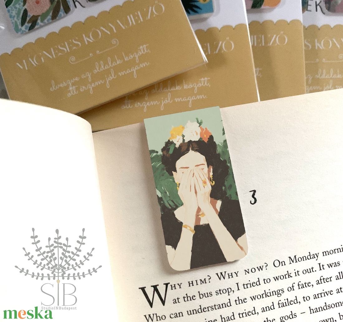 Mágneses könyvjelző, 2 db-os különböző grafikás, Frida/Pillangók, könyvmoly ajándék - könyv & zene - könyvjelző - Meska.hu