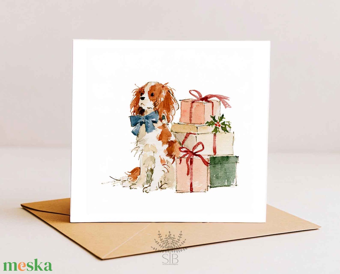 Cavalier karácsonyi képeslap, karácsonyi ajándékkísérő, kutya karácsonyi üdvözlő lap - karácsony - karácsonyi ajándékozás - karácsonyi képeslap, üdvözlőlap, ajándékkísérő - Meska.hu
