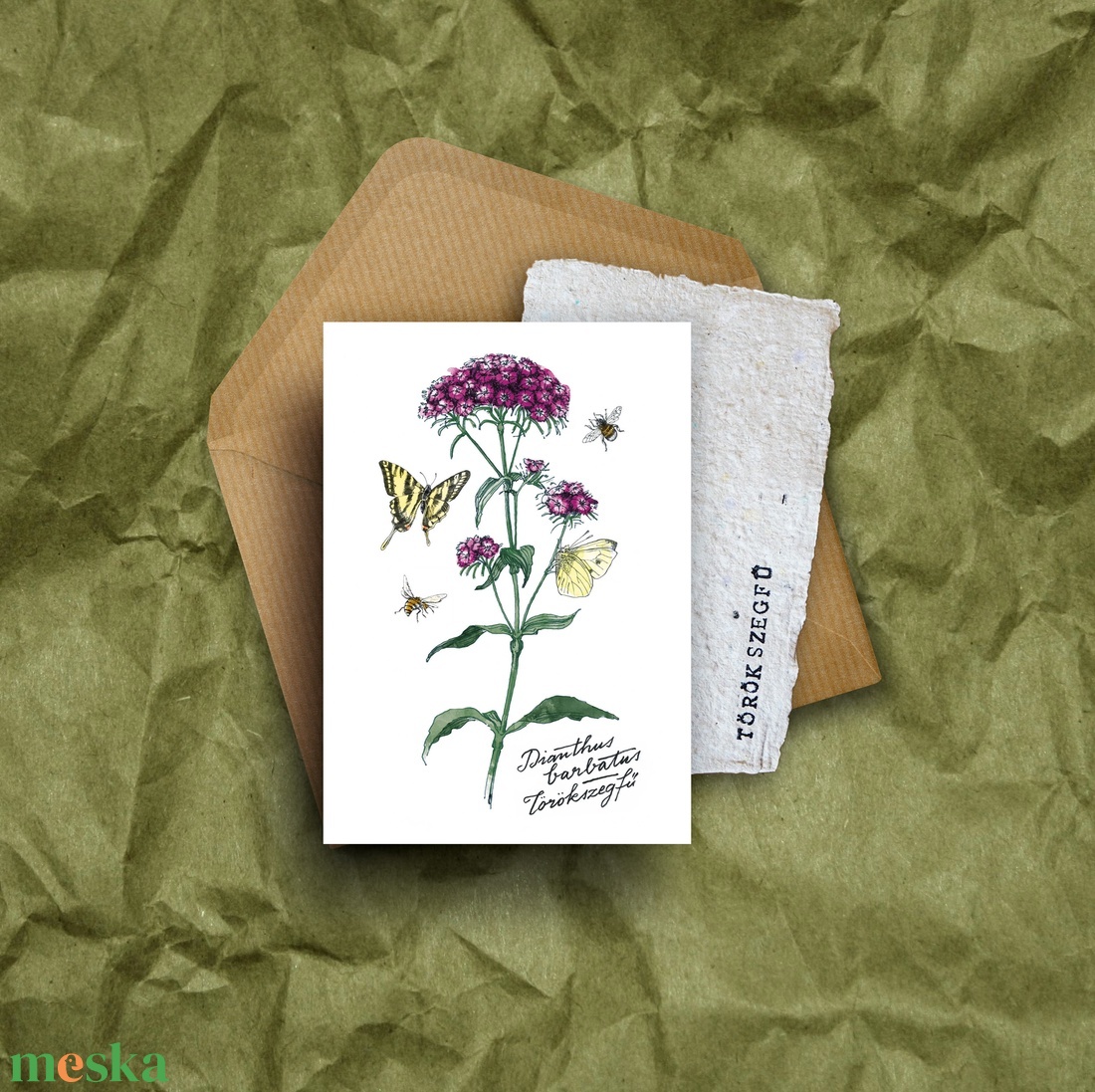 Paperplant üdvözlőlap virágmagokkal, törökszegfű -  - Meska.hu
