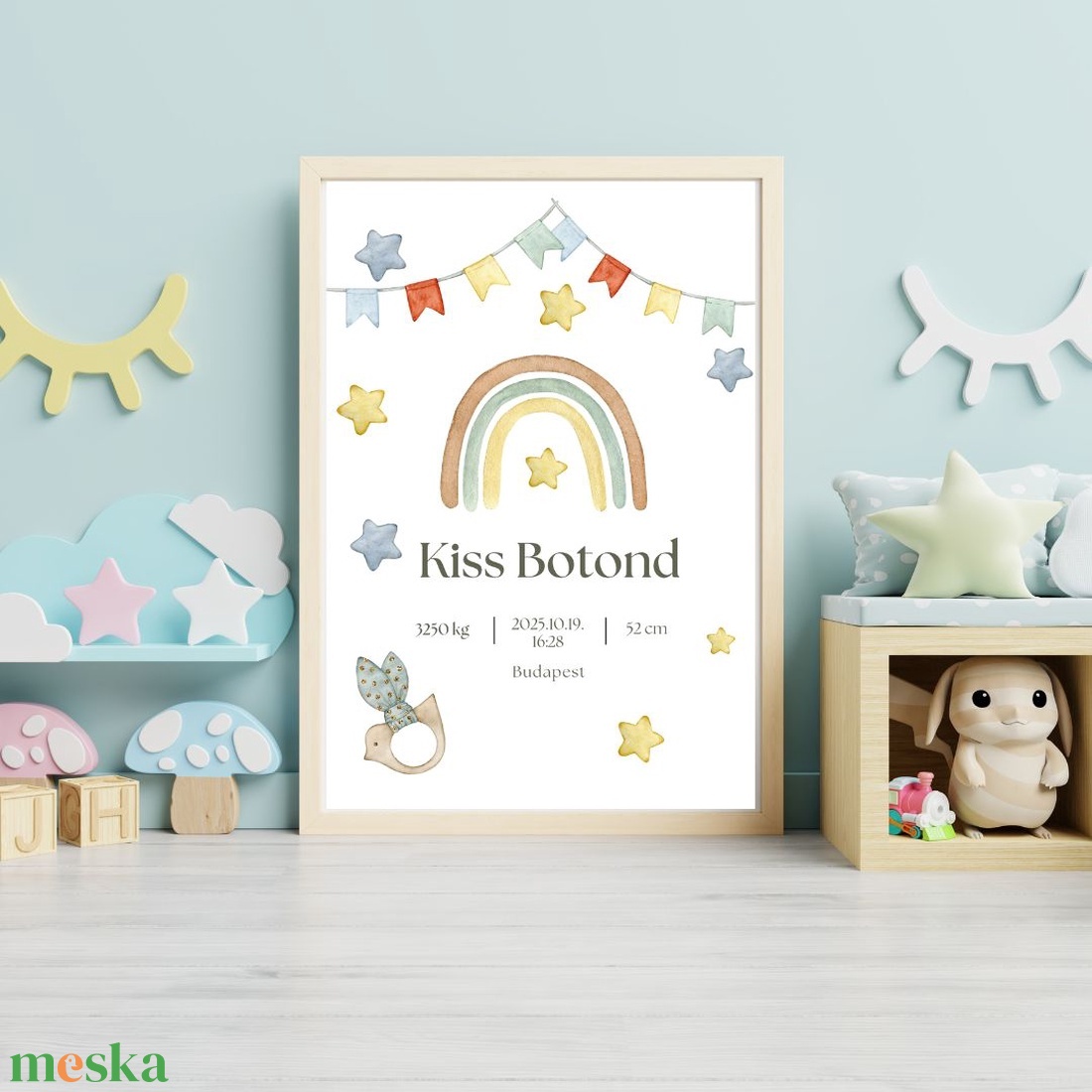 Babaszoba születési emlékőrző kép - szivárványos - otthon & életmód - babaszoba, gyerekszoba - babaszoba dekoráció - Meska.hu