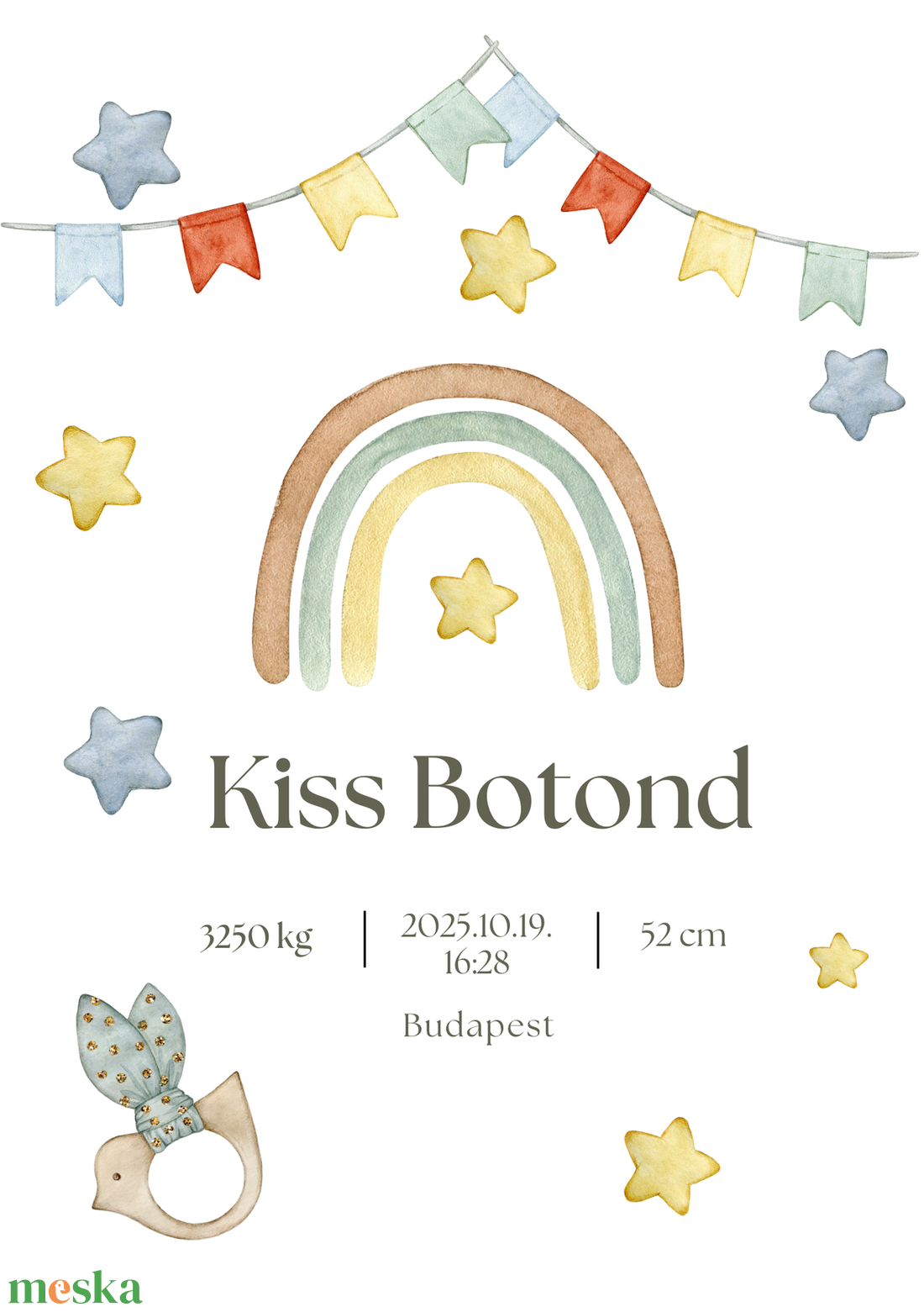 Babaszoba születési emlékőrző kép - szivárványos - otthon & életmód - babaszoba, gyerekszoba - babaszoba dekoráció - Meska.hu