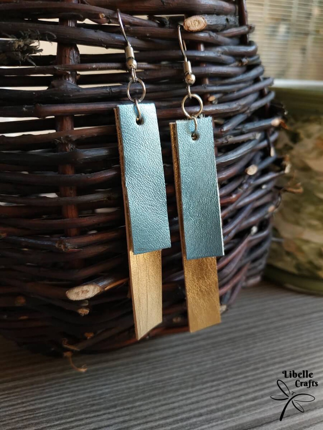 Kék-arany hosszú fülbevaló - ékszer - fülbevaló - lógó fülbevaló - Meska.hu