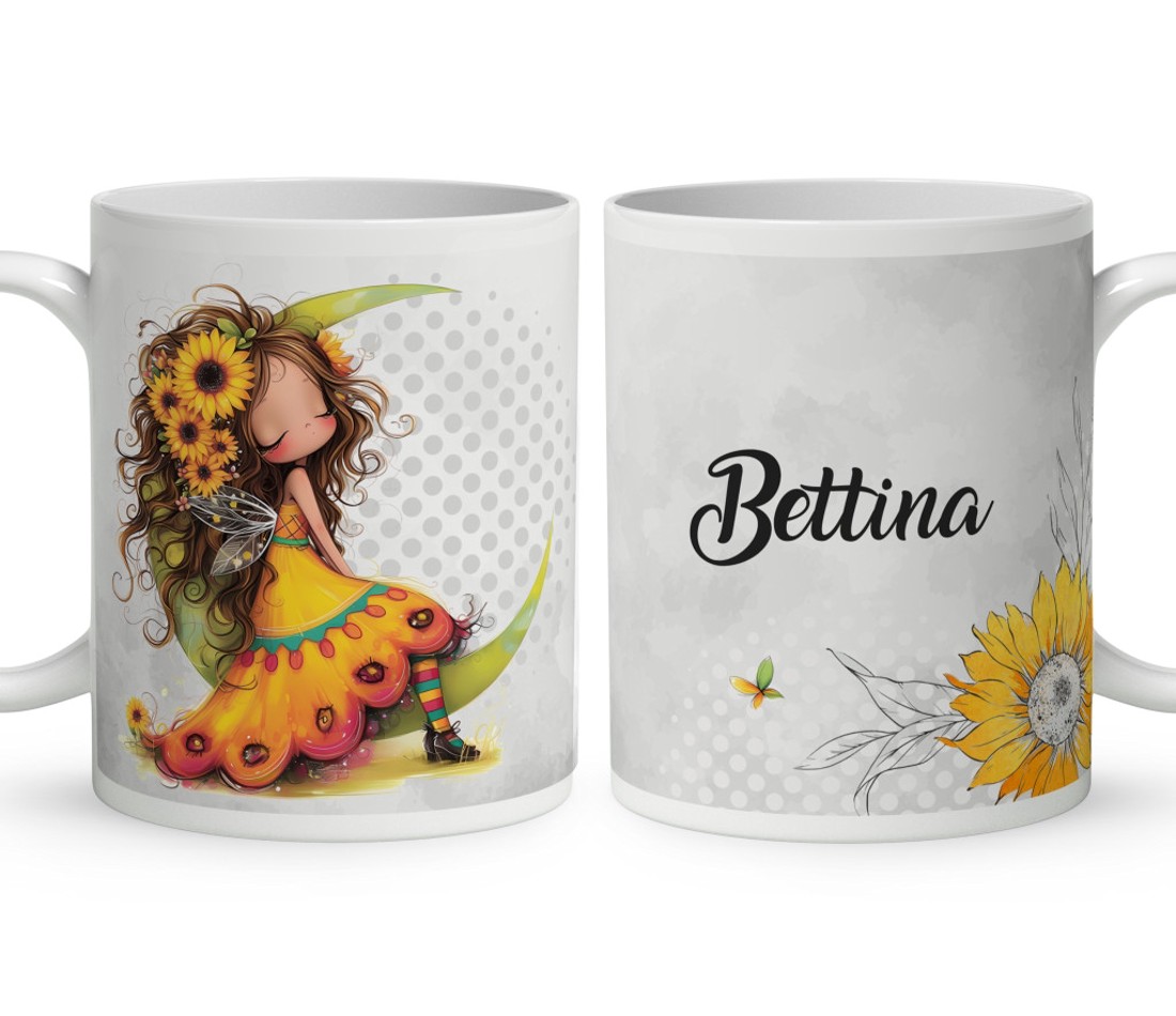 Névvel kérhető - Lazulós Napraforgós tündérlány mintás bögre - otthon & életmód - konyhafelszerelés, tálalás - tálalás - bögre & csésze - Meska.hu