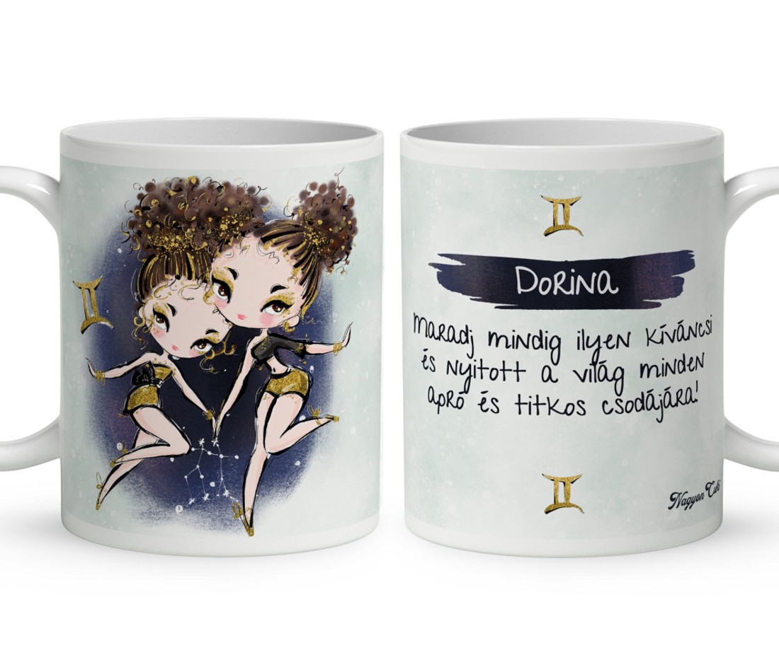 Személyre szabható - Barna hajú Csini Ikrek lány mintás bögre - otthon & életmód - konyhafelszerelés, tálalás - tálalás - bögre & csésze - Meska.hu