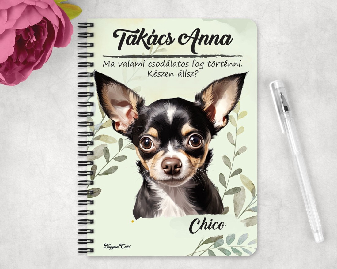 Személyre szabható - Fekete Csivava portré mintás A6-os füzet - otthon & életmód - papír, írószer - jegyzetfüzet & napló - Meska.hu