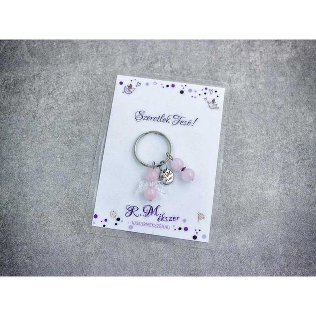 Szeretlek Tesó kulcstartó rózsakvarccal - táska & tok - kulcstartó & táskadísz - kulcstartó - Meska.hu