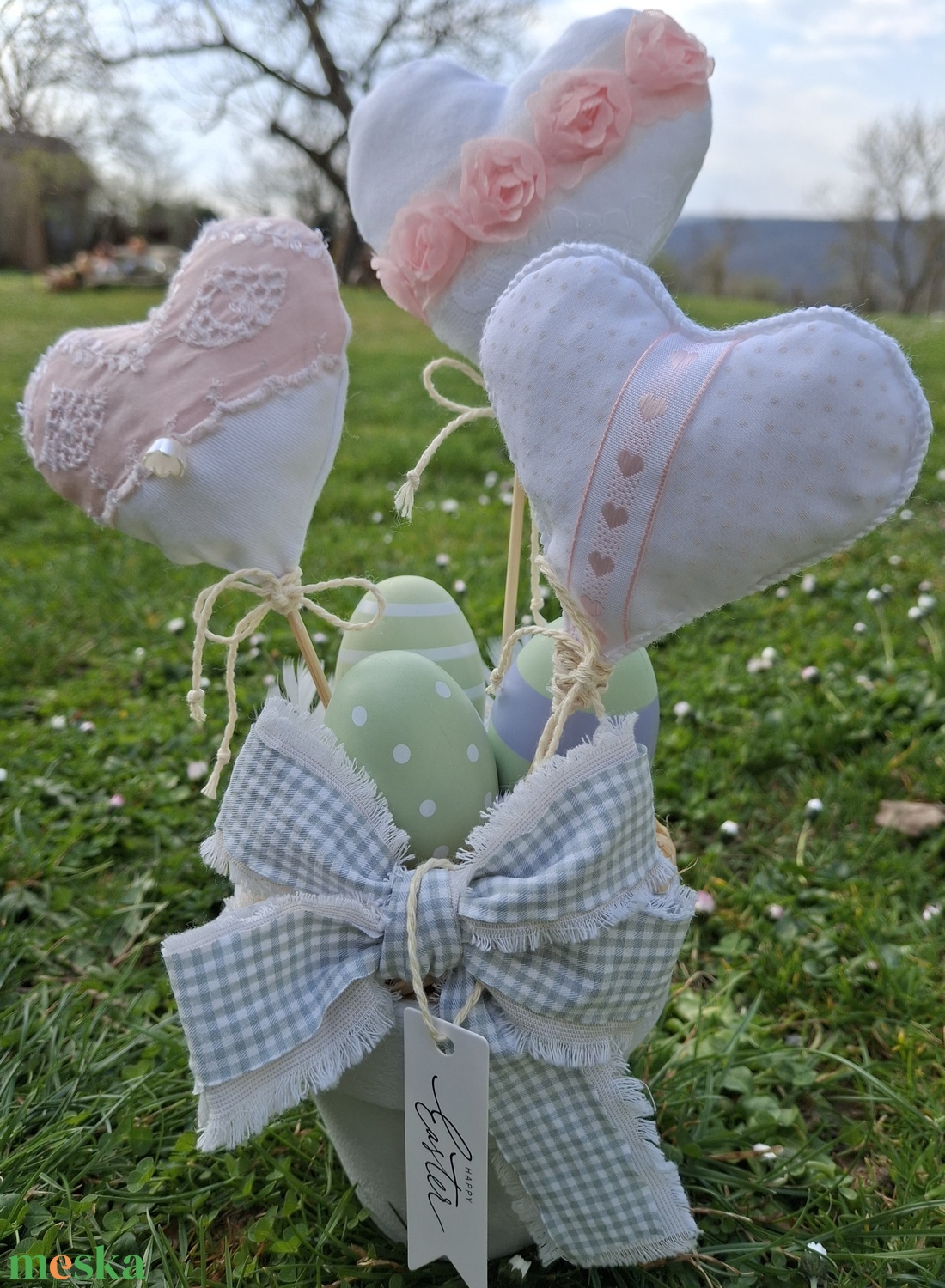 Húsvéti szívcsokor dekoráció - ünnepi díszek, dekorációk - húsvéti díszek és dekorációk - húsvéti asztaldíszek - Meska.hu