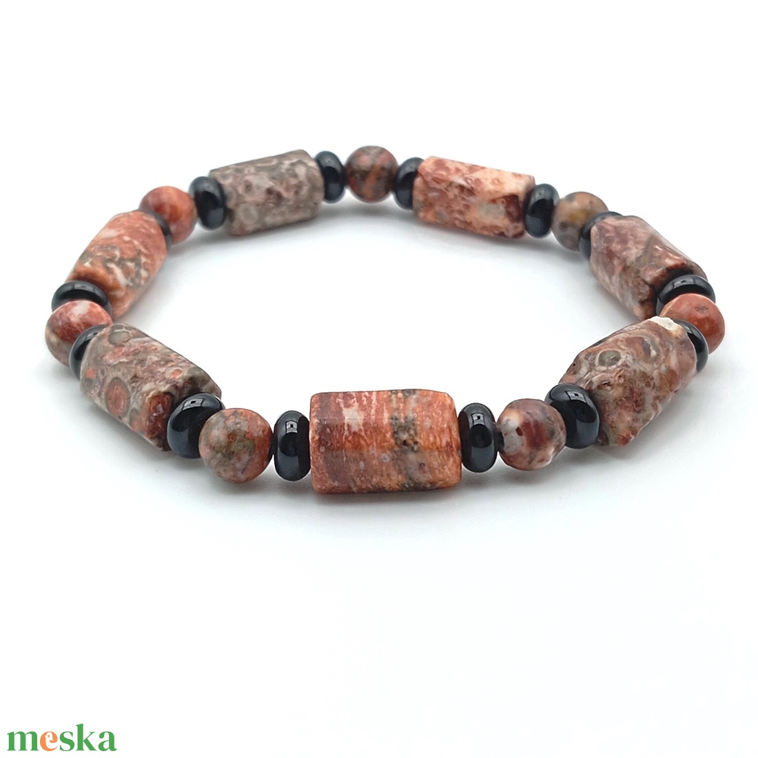 Leopárd jáspis - Ónix karkötő - ékszer - karkötő - ásványkarkötő - Meska.hu