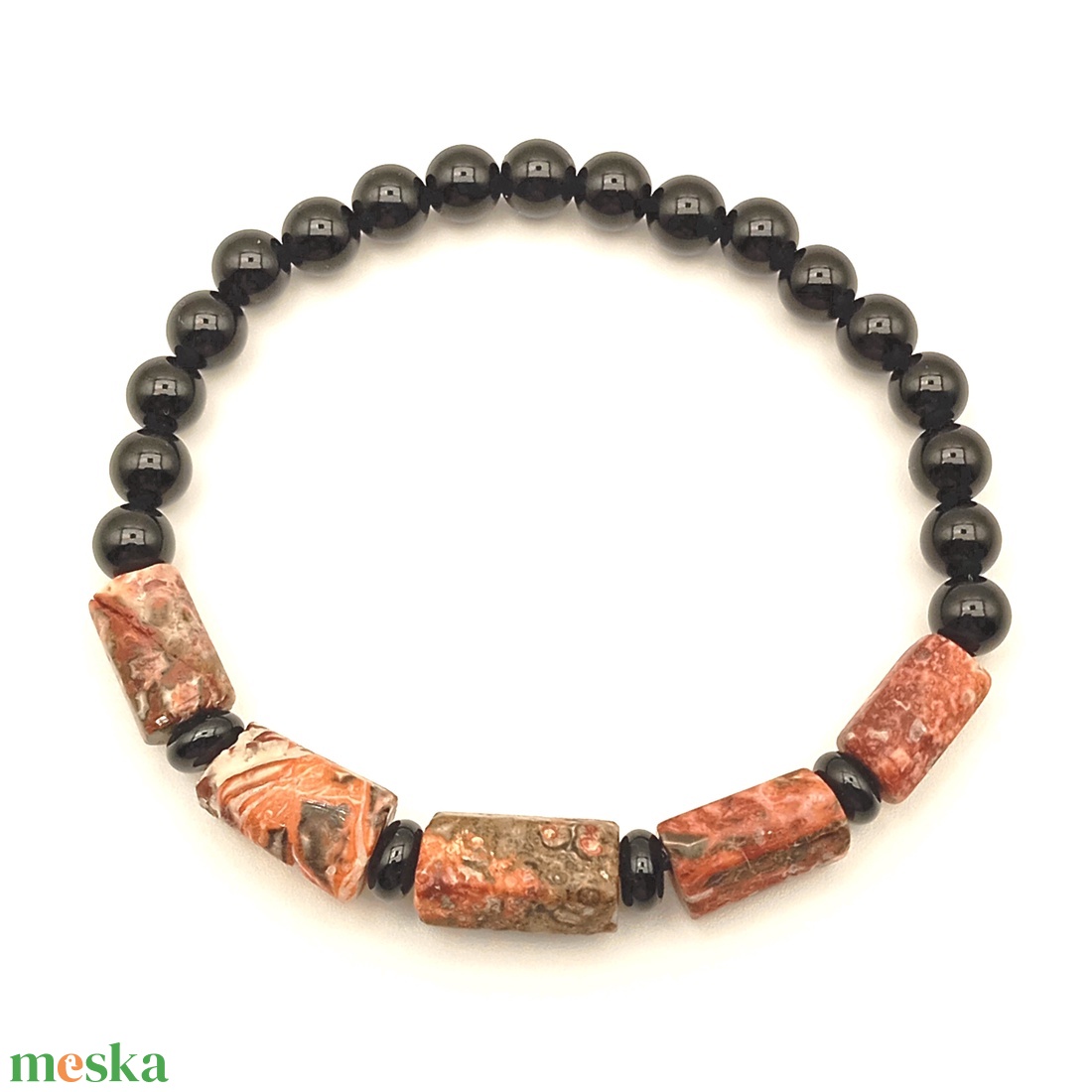 Leopárd jáspis - Ónix 6 mm karkötő - ékszer - karkötő - ásványkarkötő - Meska.hu