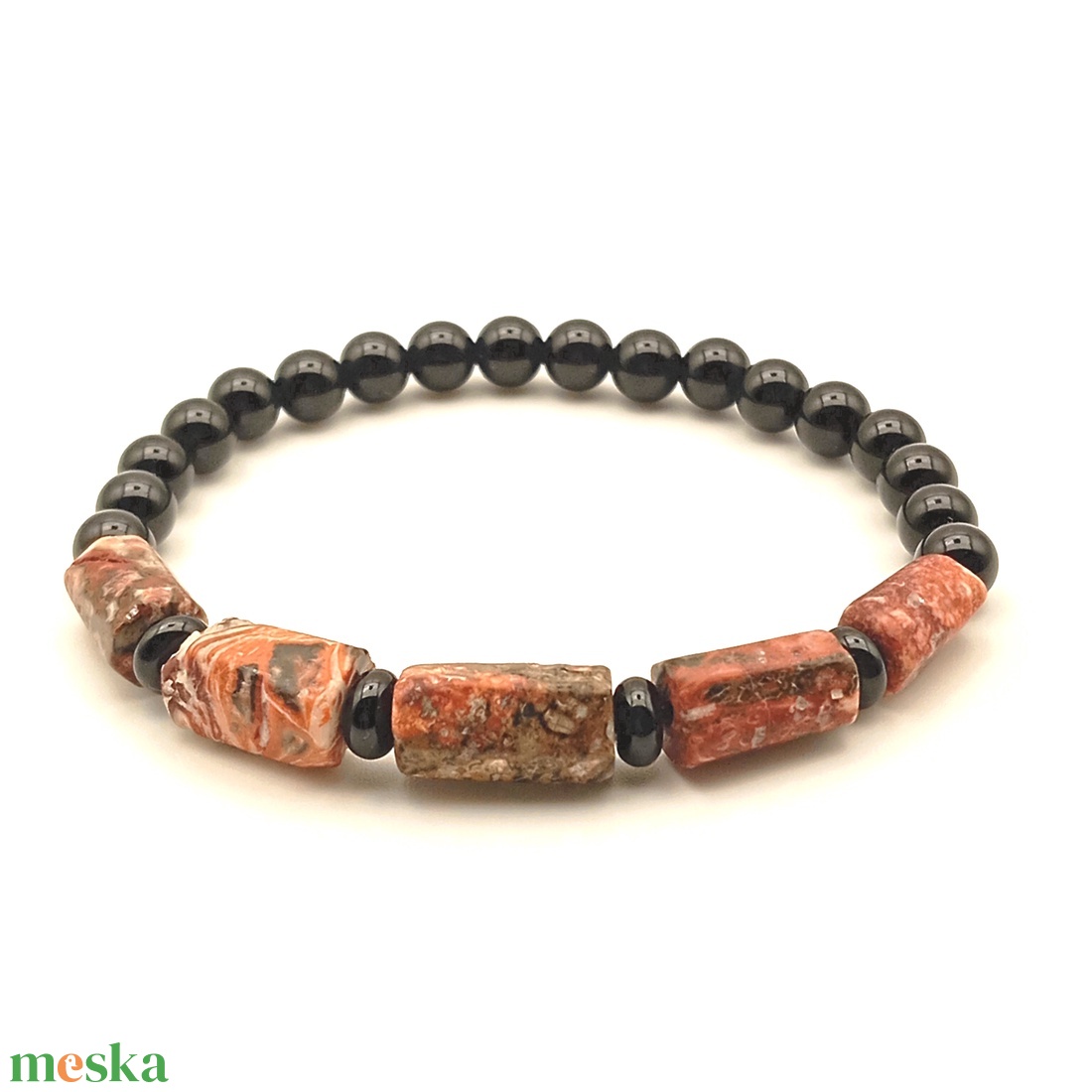 Leopárd jáspis - Ónix 6 mm karkötő - ékszer - karkötő - ásványkarkötő - Meska.hu