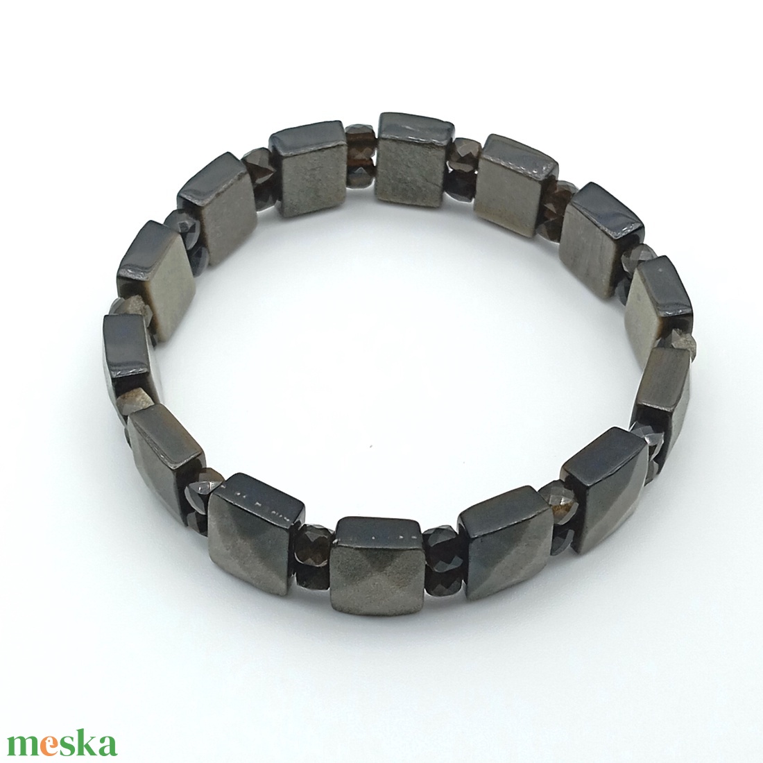 Ezüst obszidián kocka kétsoros karkötő - ékszer - karkötő - ásványkarkötő - Meska.hu