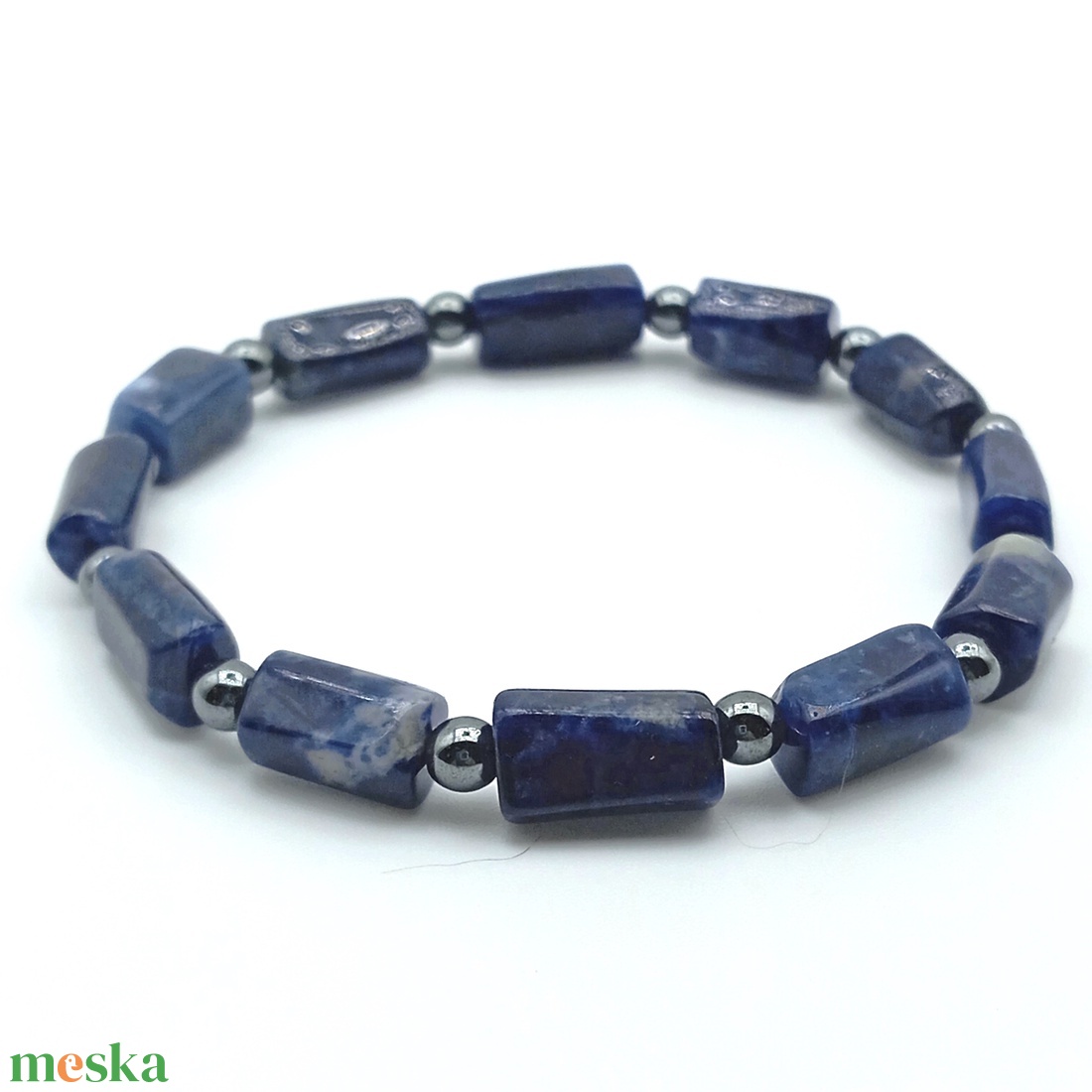 Szodalit - Hematit karkötő - ékszer - karkötő - ásványkarkötő - Meska.hu