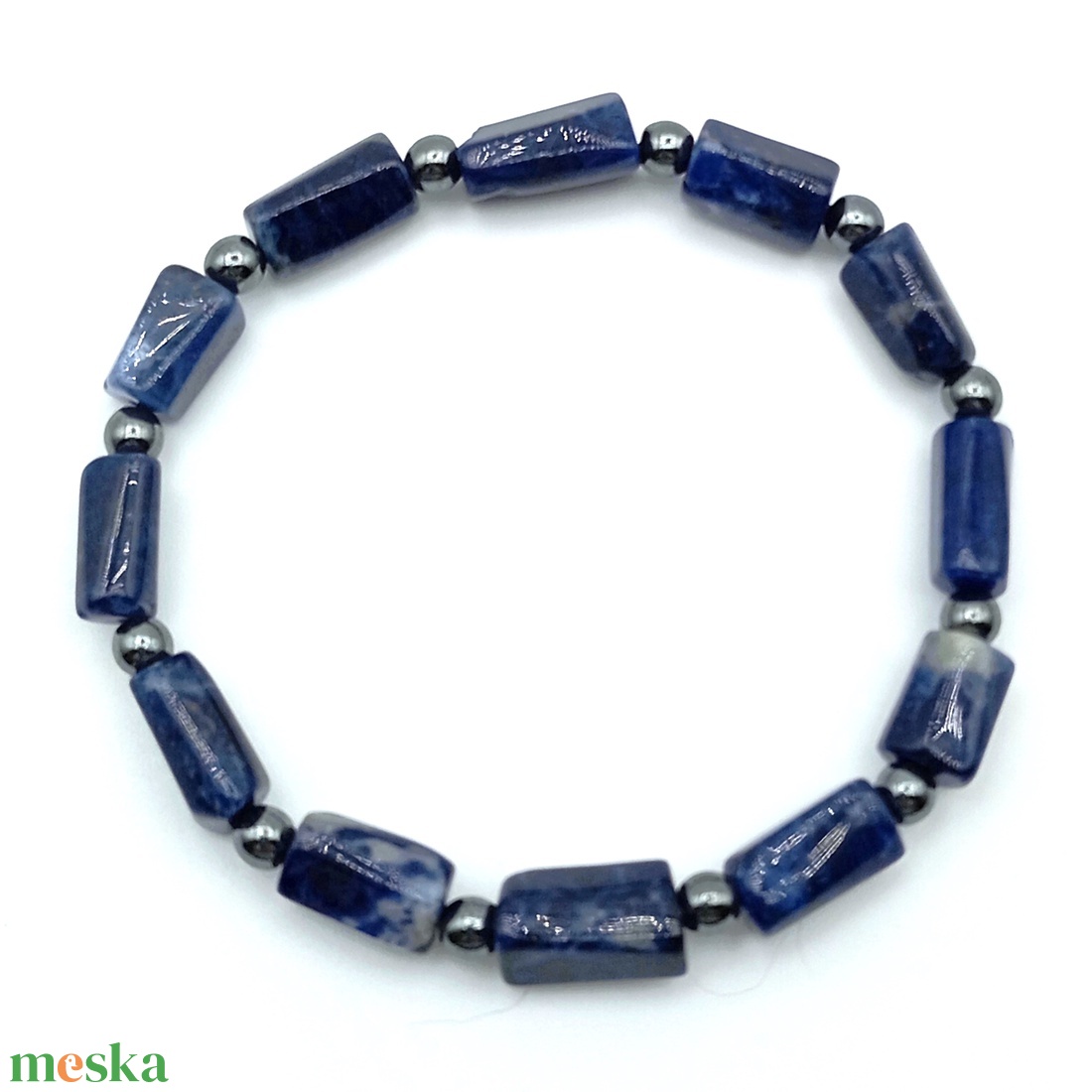 Szodalit - Hematit karkötő - ékszer - karkötő - ásványkarkötő - Meska.hu