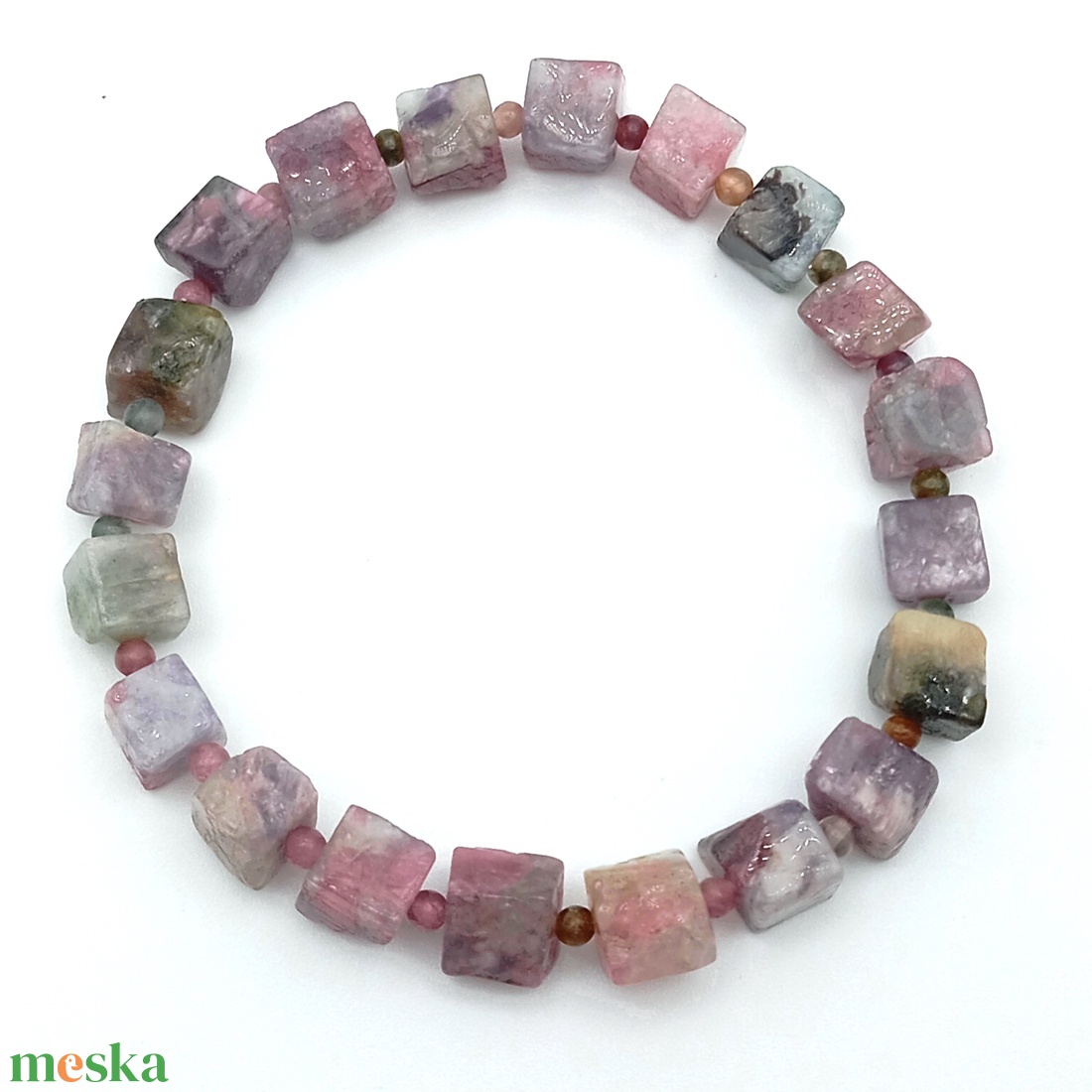 Turmalin szilva kocka karkötő - ékszer - karkötő - ásványkarkötő - Meska.hu