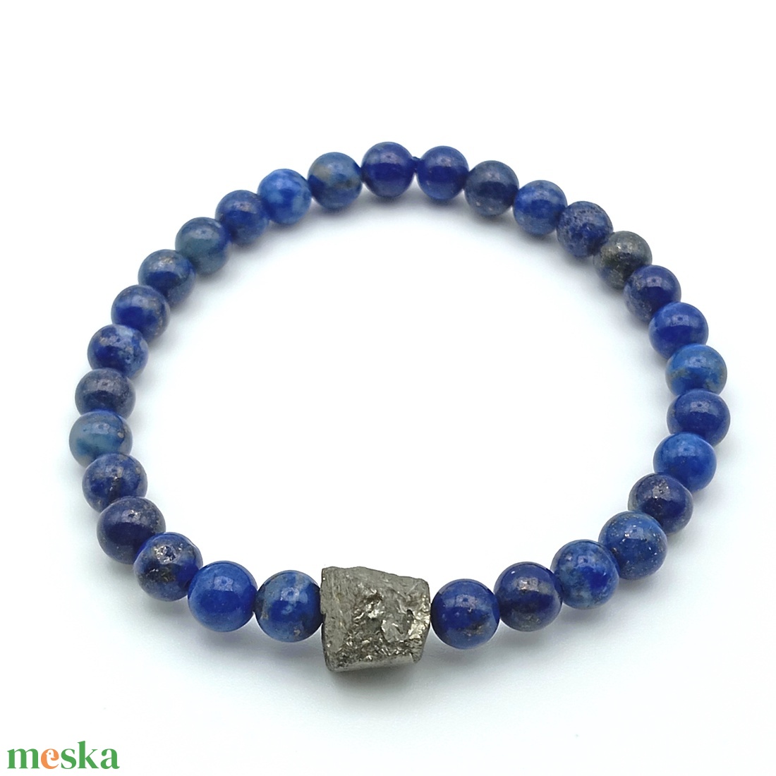 Lazurit - Pirit kockával karkötő - ékszer - karkötő - ásványkarkötő - Meska.hu