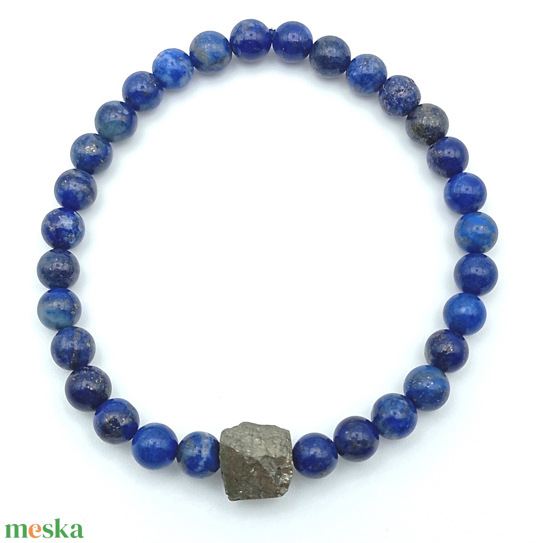 Lazurit - Pirit kockával karkötő - ékszer - karkötő - ásványkarkötő - Meska.hu