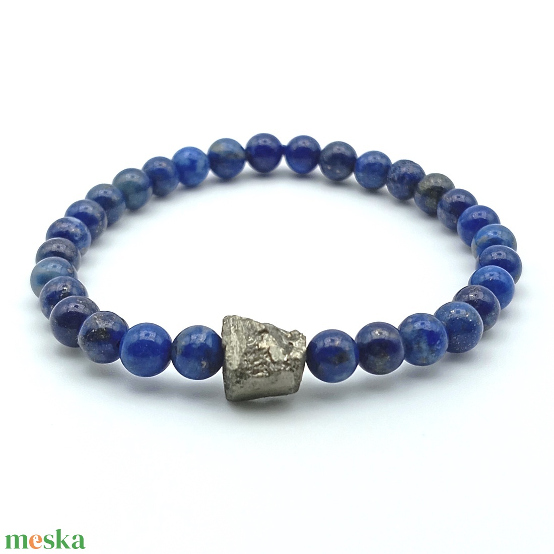 Lazurit - Pirit kockával karkötő - ékszer - karkötő - ásványkarkötő - Meska.hu