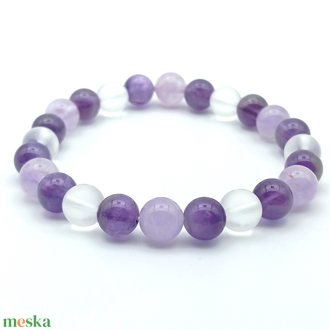 Ametiszt - matt Hegyikristály karkötő - ékszer - karkötő - ásványkarkötő - Meska.hu