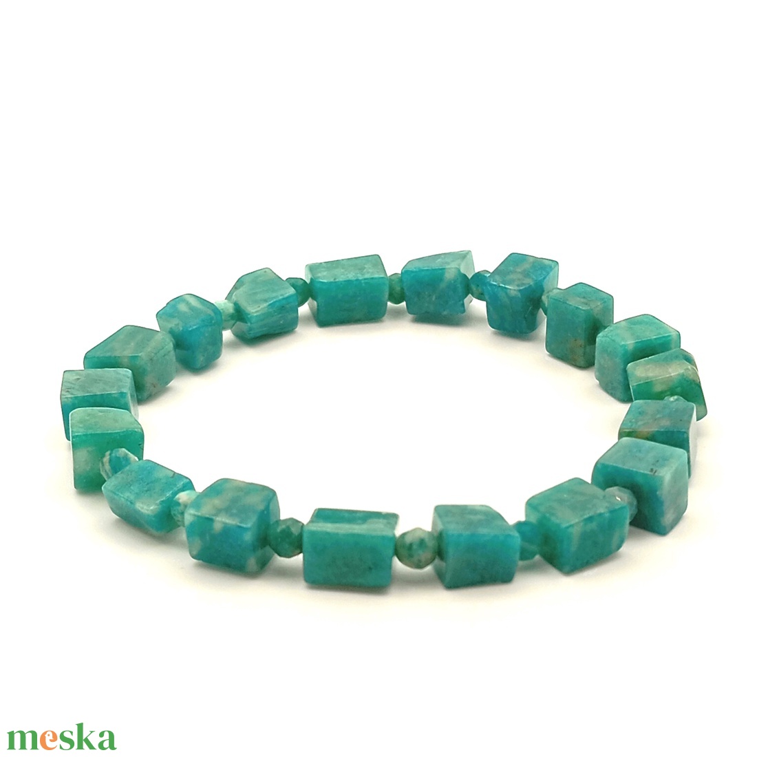 Amazonit kocka karkötő - ékszer - karkötő - ásványkarkötő - Meska.hu