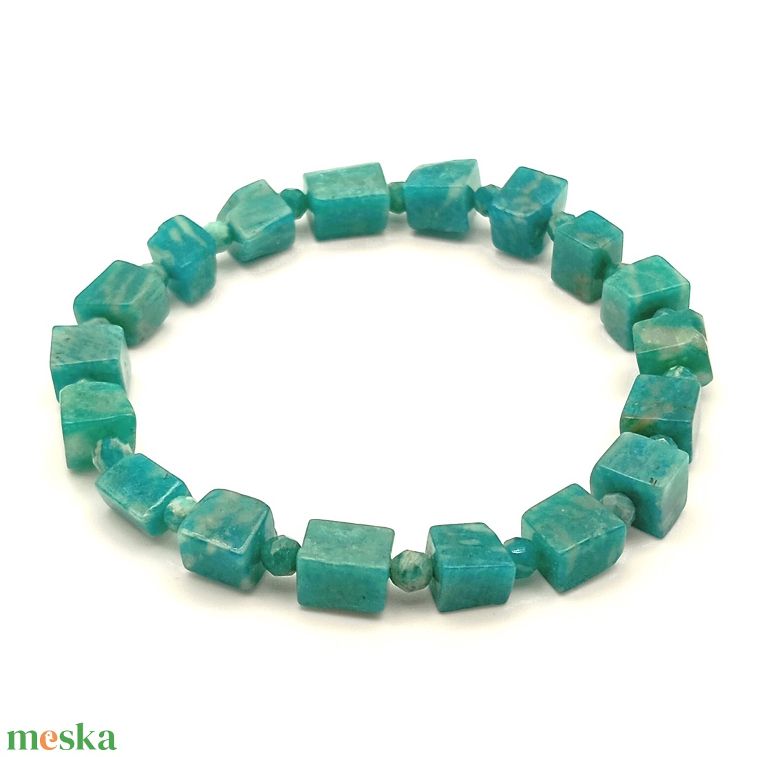 Amazonit kocka karkötő - ékszer - karkötő - ásványkarkötő - Meska.hu
