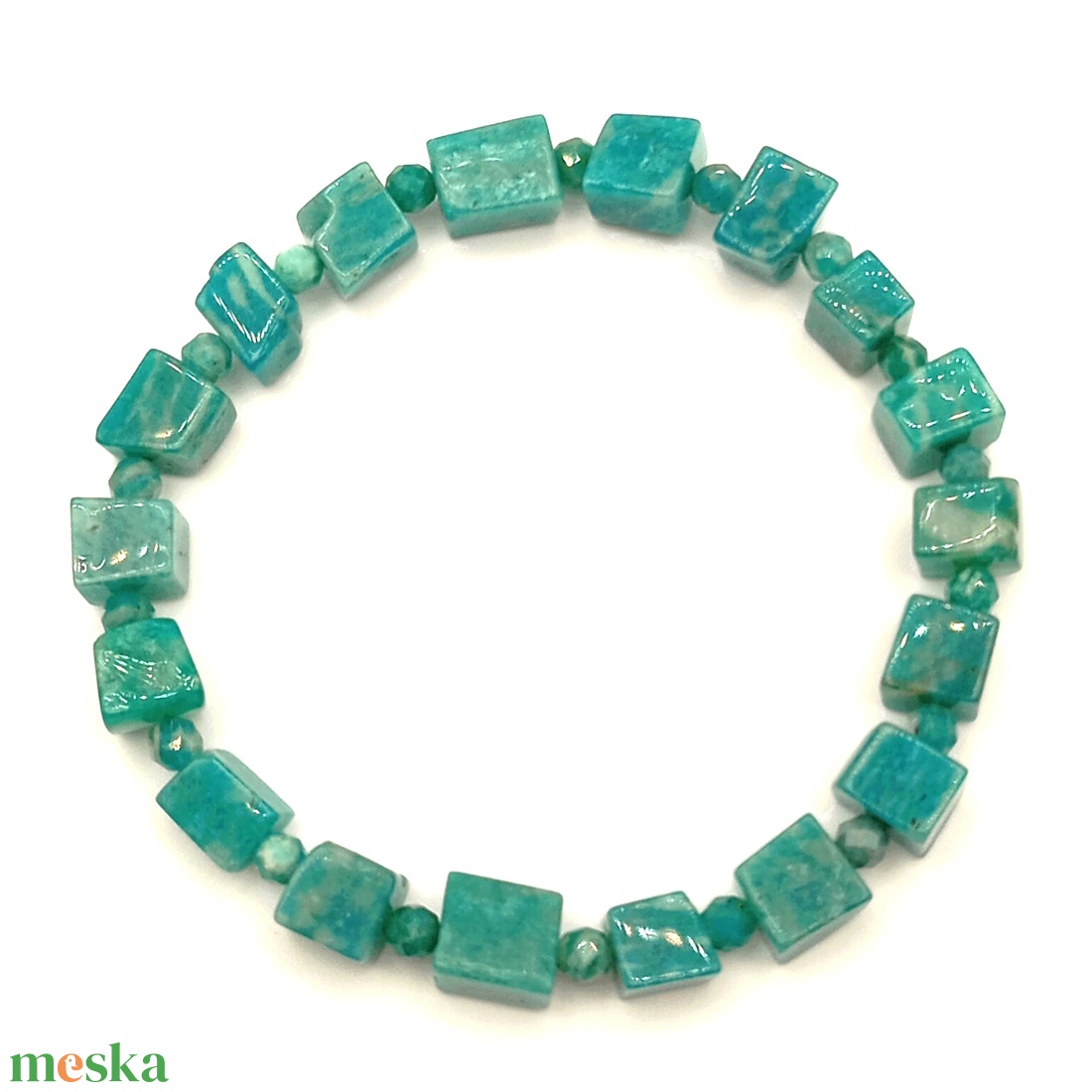 Amazonit kocka karkötő - ékszer - karkötő - ásványkarkötő - Meska.hu