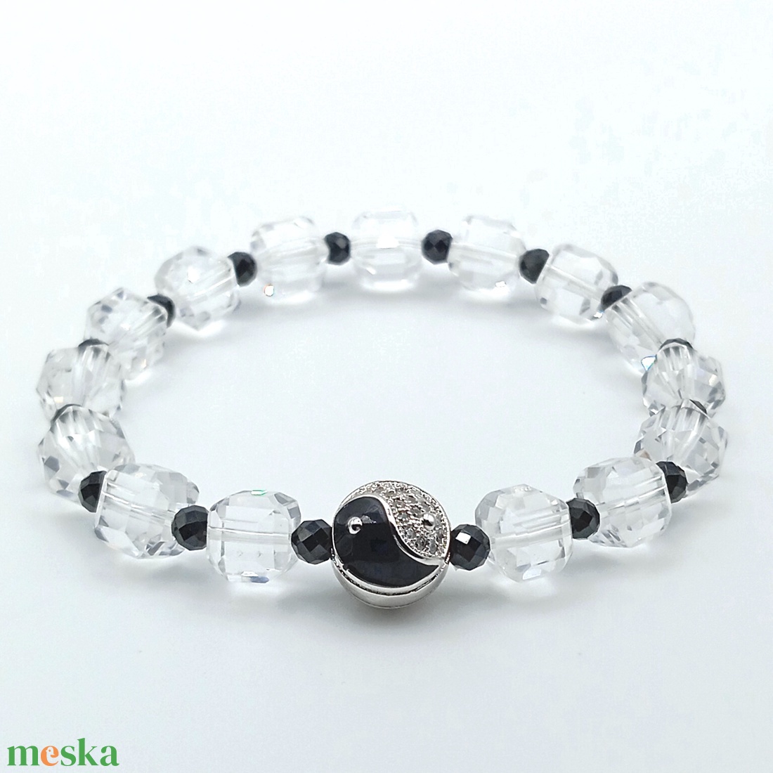 Hegyikristály kocka jin-jang karkötő - ékszer - karkötő - ásványkarkötő - Meska.hu