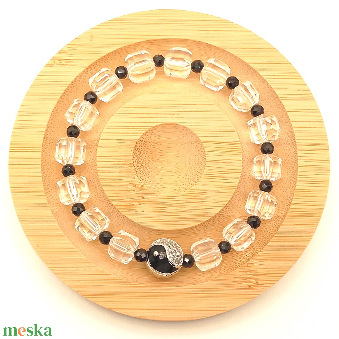 Hegyikristály kocka jin-jang karkötő - ékszer - karkötő - ásványkarkötő - Meska.hu