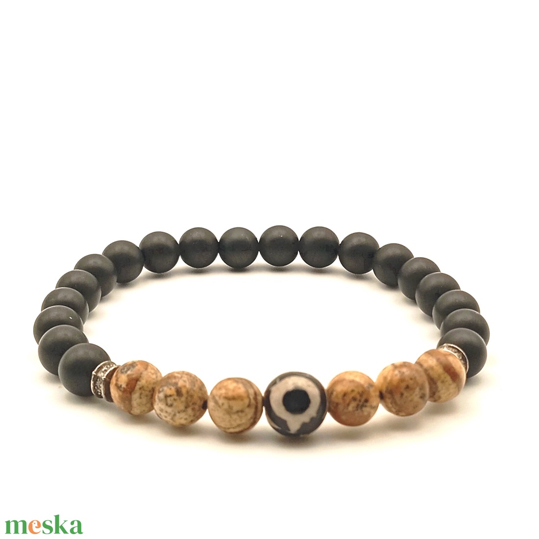 Tájképjáspis - Ónix - Dzi szemes férfi karkötő - ékszer - karkötő - ásványkarkötő - Meska.hu