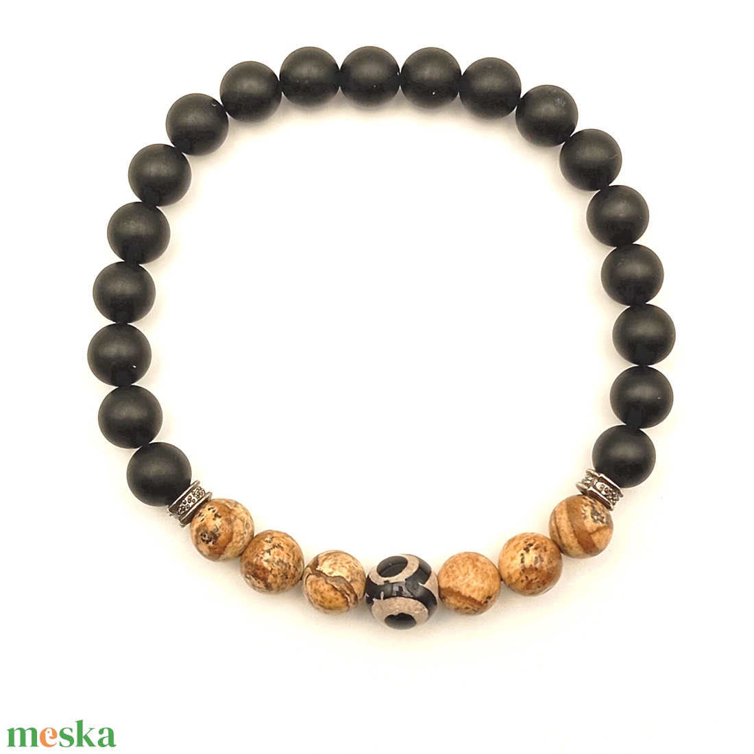 Tájképjáspis - Ónix - Dzi szemes férfi karkötő - ékszer - karkötő - ásványkarkötő - Meska.hu