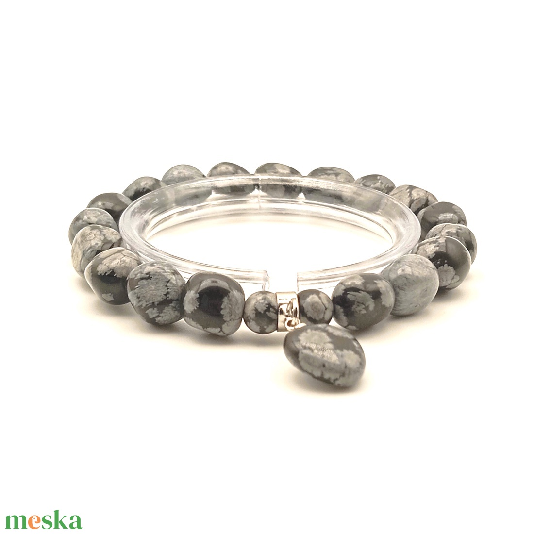 Hópehely obszidián szivecskés nugget karkötő - ékszer - karkötő - ásványkarkötő - Meska.hu