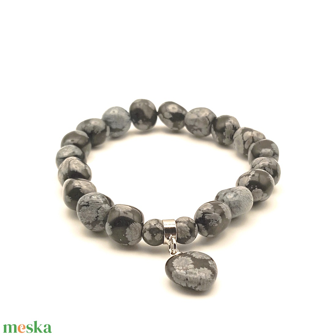 Hópehely obszidián szivecskés nugget karkötő - ékszer - karkötő - ásványkarkötő - Meska.hu