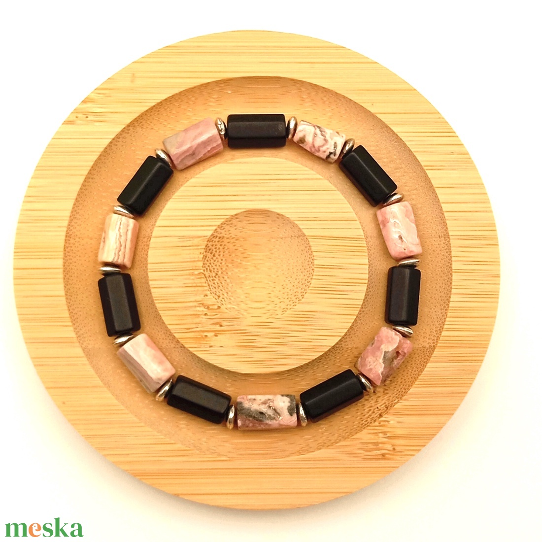 Rodokrozit - Ónix karkötő - ékszer - karkötő - ásványkarkötő - Meska.hu