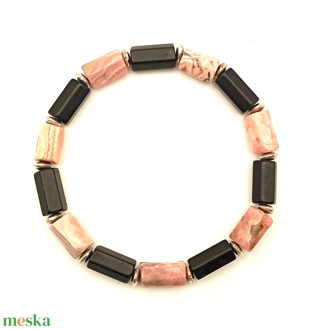 Rodokrozit - Ónix karkötő - ékszer - karkötő - ásványkarkötő - Meska.hu