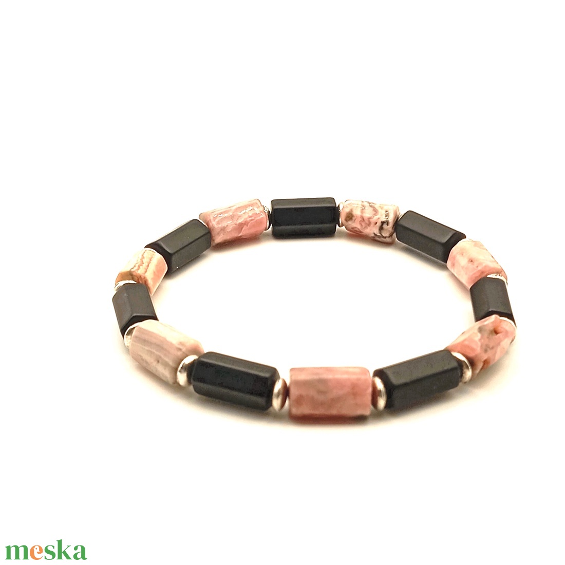 Rodokrozit - Ónix karkötő - ékszer - karkötő - ásványkarkötő - Meska.hu