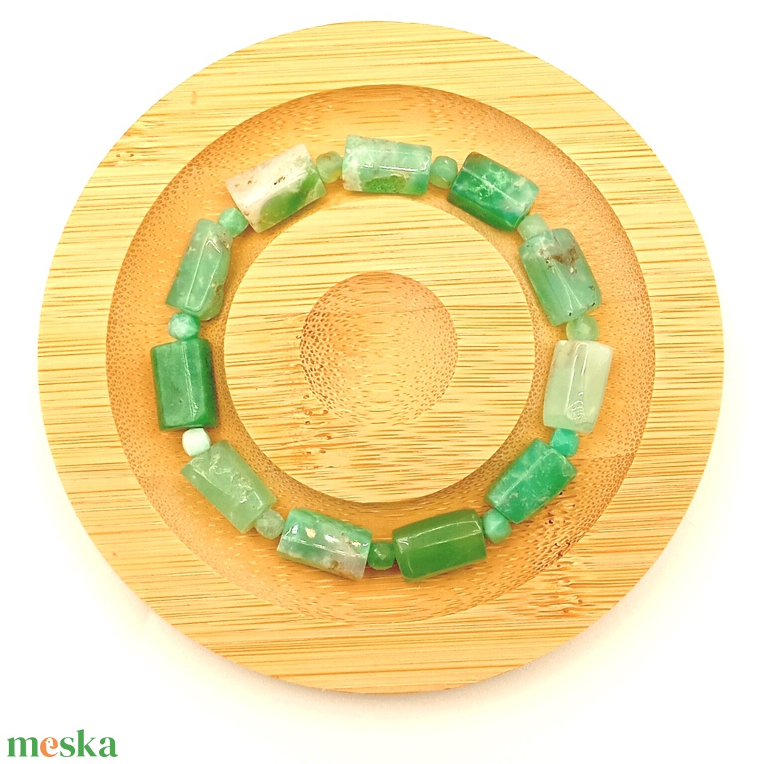 Krizopráz csiszolt hasáb karkötő - ékszer - karkötő - ásványkarkötő - Meska.hu